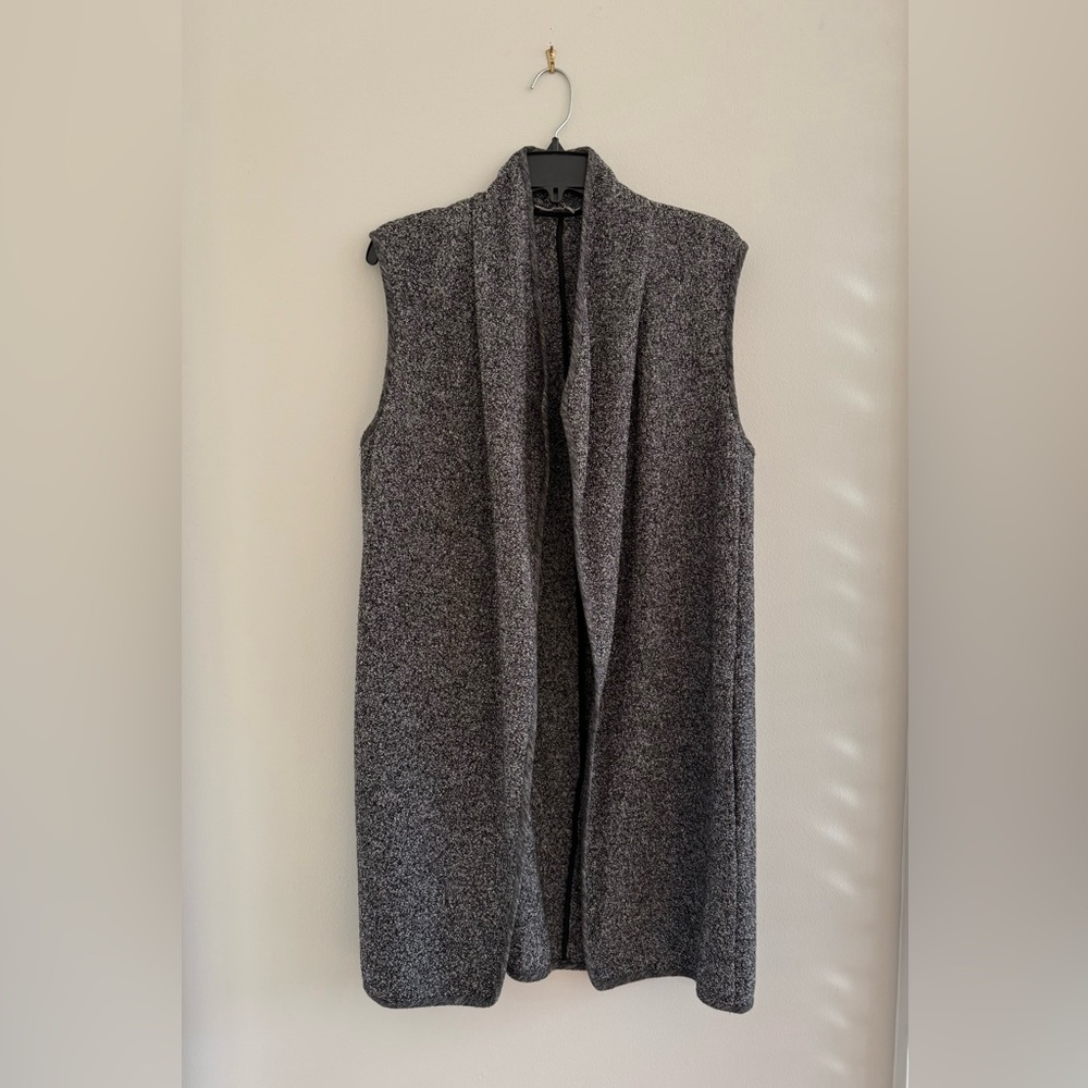 Vince Charcoal Mixed Knit Duster Vest Cardigan